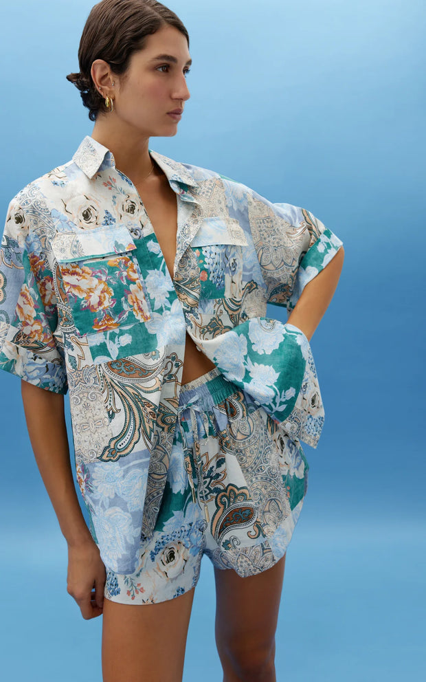 Juniper Shirt - Cyan Patchwork