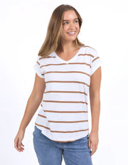 Foxwood Manly Stripe Vee Tee in Tan