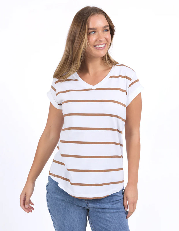 Foxwood Manly Stripe Vee Tee in Tan