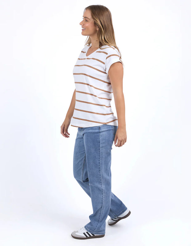 Foxwood Manly Stripe Vee Tee in Tan