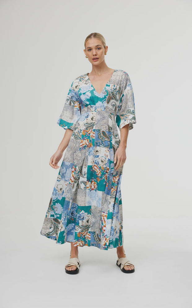 Ellis Dress - Cyan Patchwork