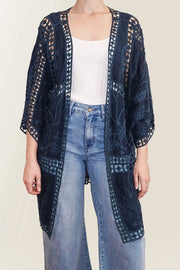 Oline Lace Cape Kimono Navy
