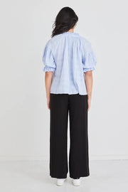 Ethereal Pale Blue Self Check Pintuck Front Top