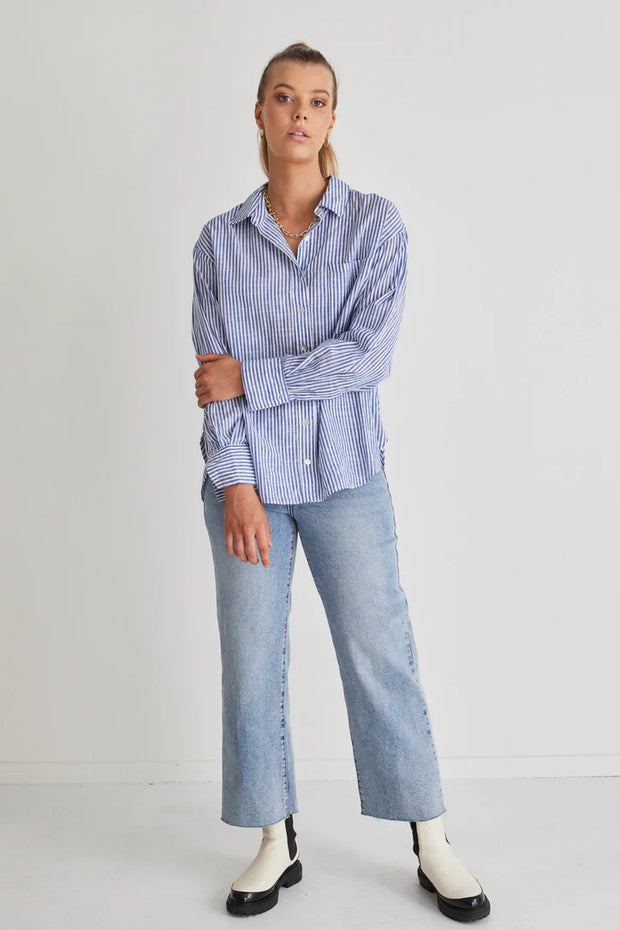 You Got This Blue Stripe Cotton Oversizes Shirt