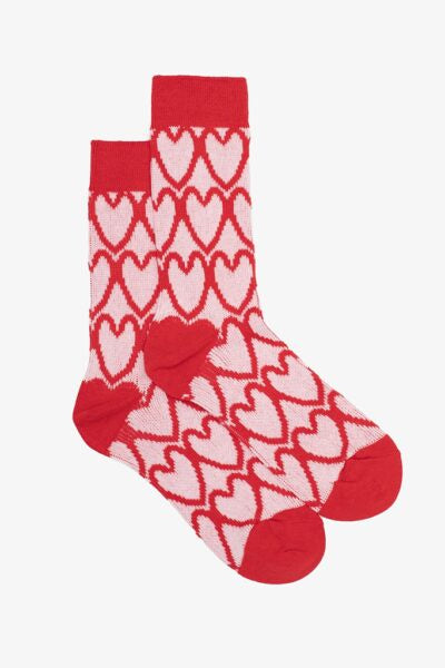 Antler Pink and Red Heart Socks