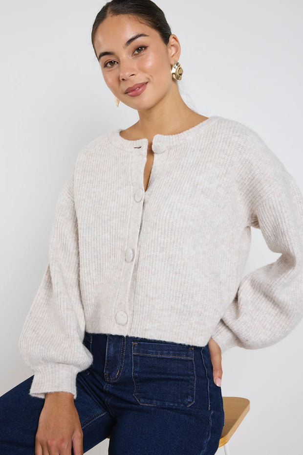 Oat Marle Chunky Knit Crewneck Cardigan