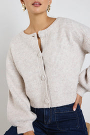 Oat Marle Chunky Knit Crewneck Cardigan
