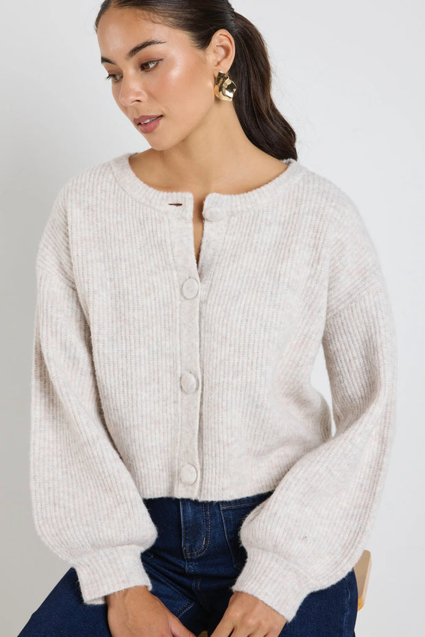 Oat Marle Chunky Knit Crewneck Cardigan