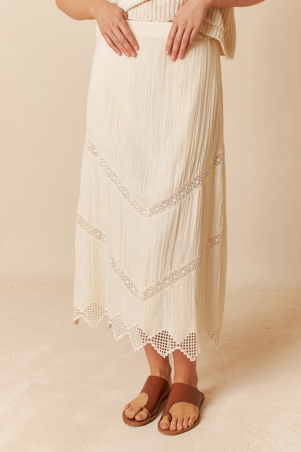 Indi & Cold  Lace Panel Skirt Cream