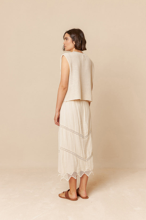 Indi & Cold  Lace Panel Skirt Cream