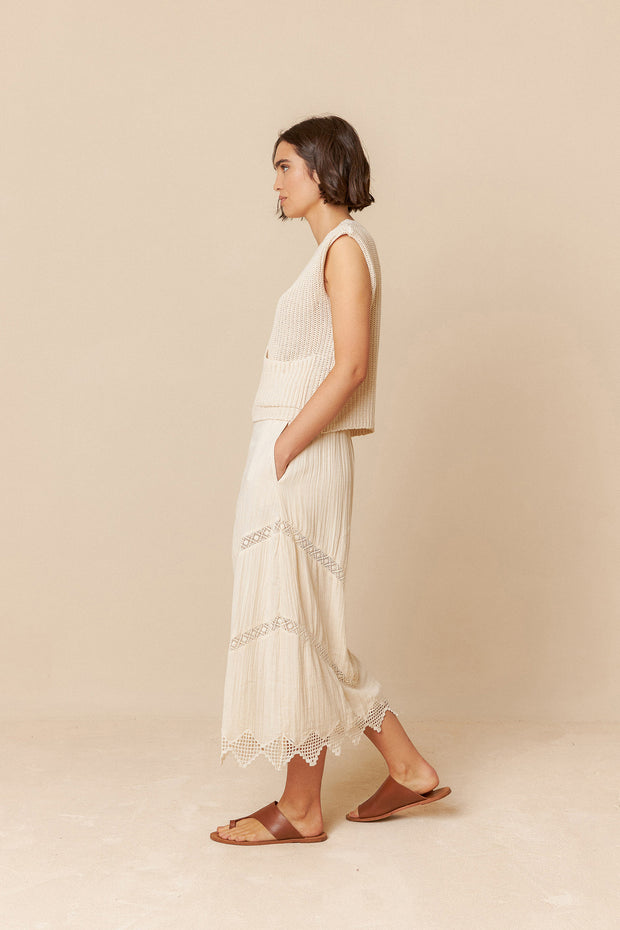 Indi & Cold  Lace Panel Skirt Cream