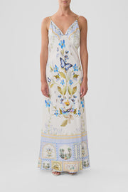 Camilla V Neck Long Bias Slip Dress Botanical Ballads