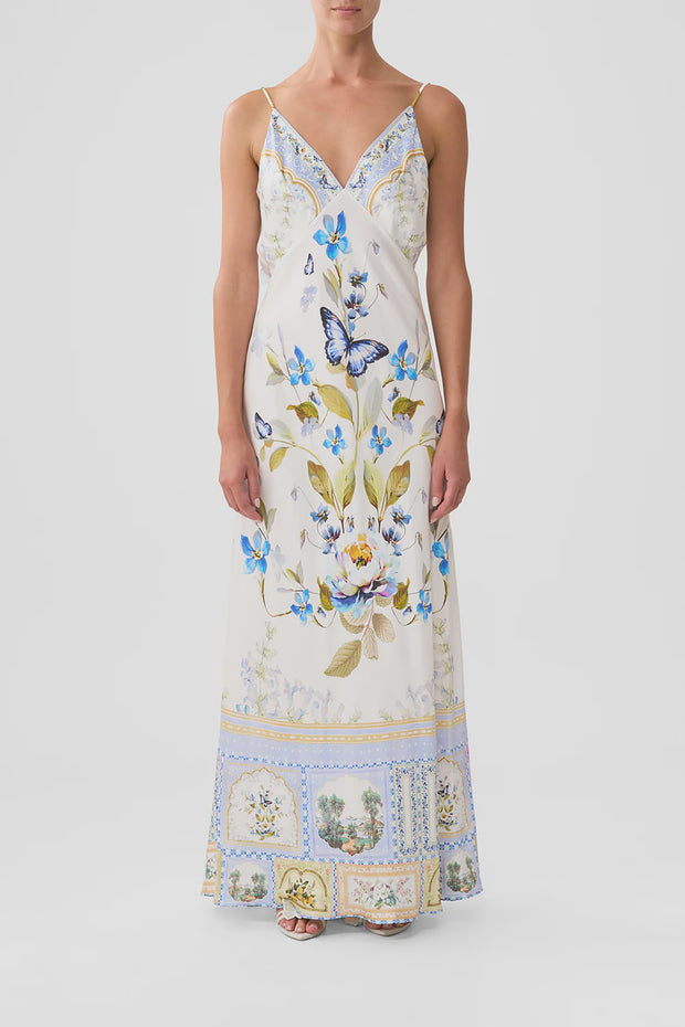 Camilla V Neck Long Bias Slip Dress Botanical Ballads