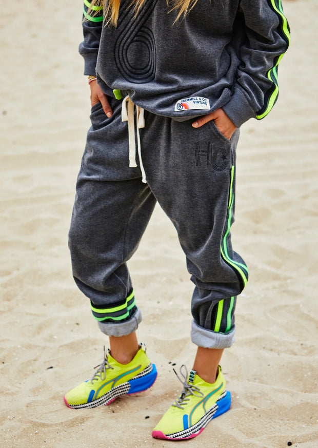 Retro 76 Velour Track Pant - Charcoal