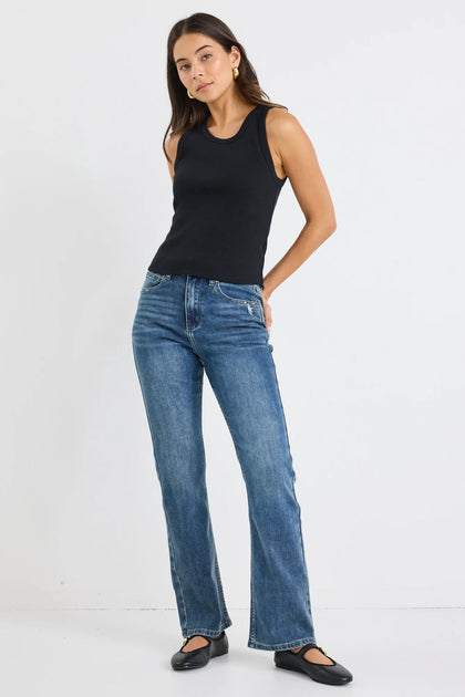 Farah Mid Blue High Rise Soft Flare Jean – TADDesign