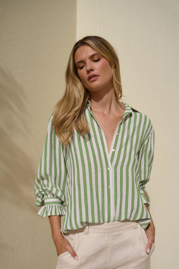 Connection Moss Stripe Button Front Blouse