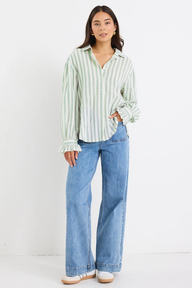 Connection Moss Stripe Button Front Blouse