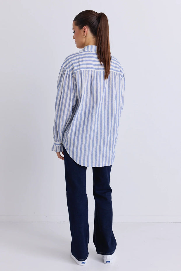 Connection Blue Stripe Drop Shoulder LS Shirt