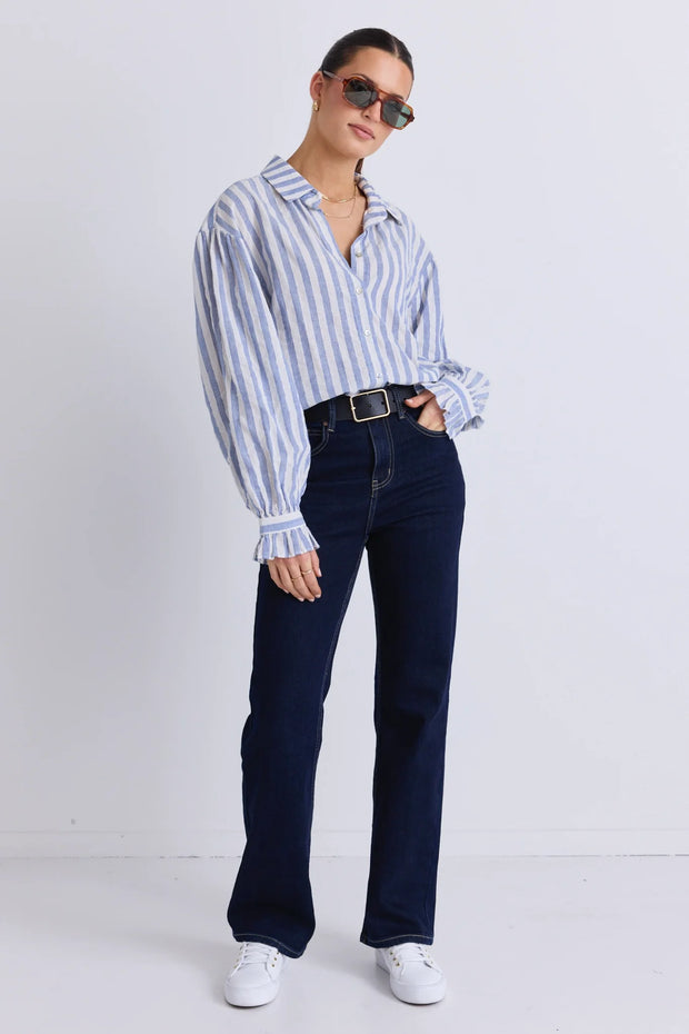 Connection Blue Stripe Drop Shoulder LS Shirt