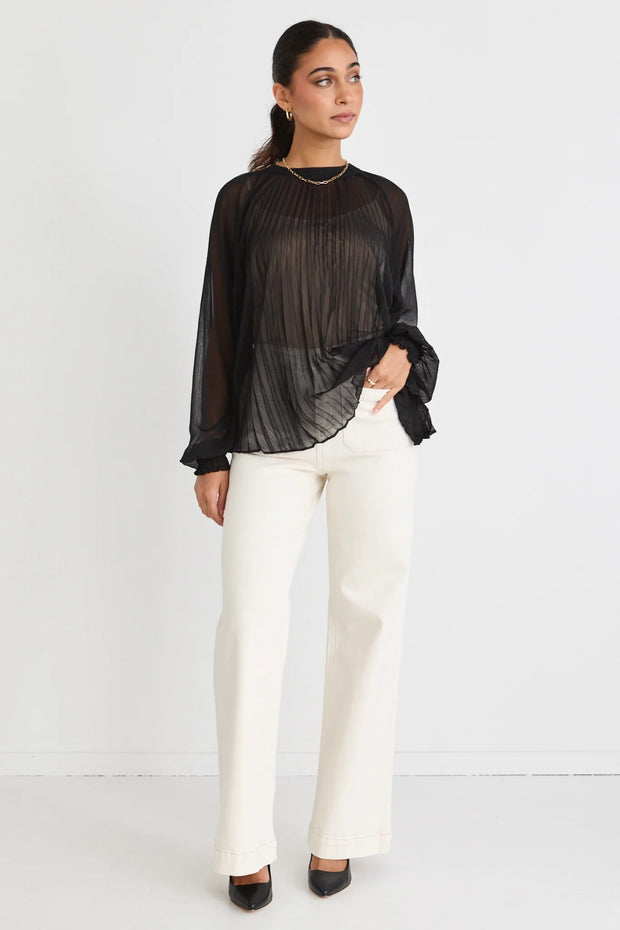 Corral Black Sheer Pleated Swing Top