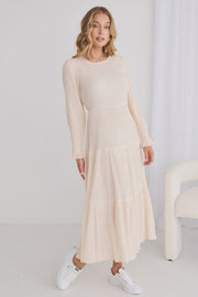 Effortless Ecru Shirred Maxi Dress