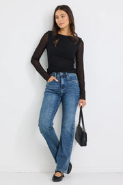 Farah Mid Blue High Rise Soft Flare Jean