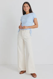 Zoey Ecru High Rise Wide Leg Pocket Jean