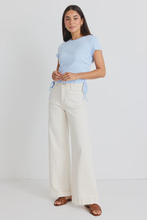 Zoey Ecru High Rise Wide Leg Pocket Jean