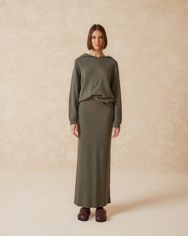 Indi & Cold Knitted Hoody Sweater Khaki G450