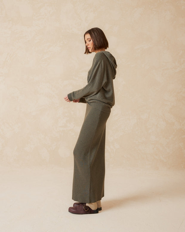 Indi & Cold Knitted Hoody Sweater Khaki G450