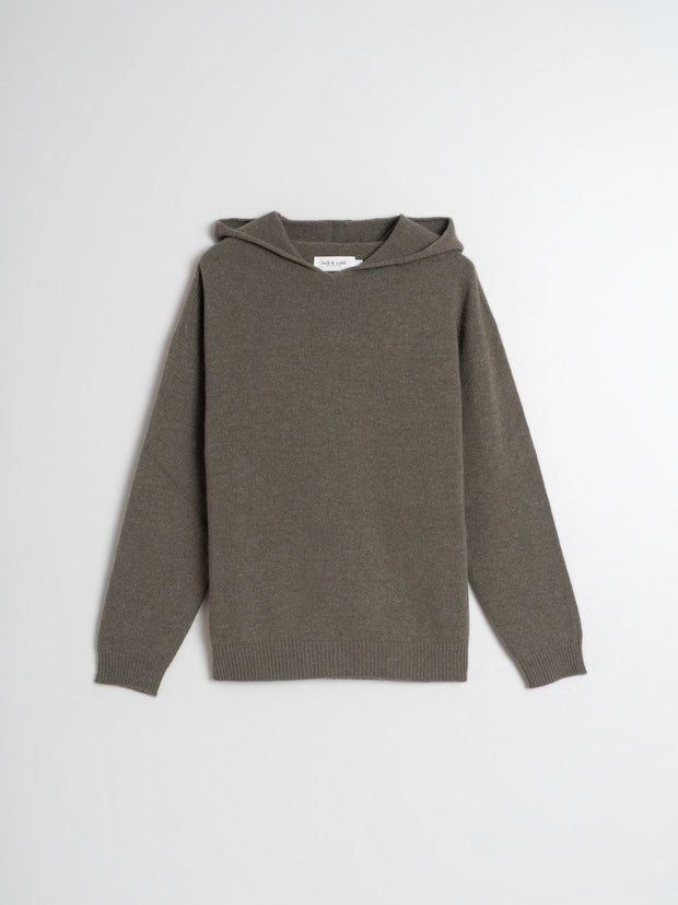Indi & Cold Knitted Hoody Sweater Khaki G450
