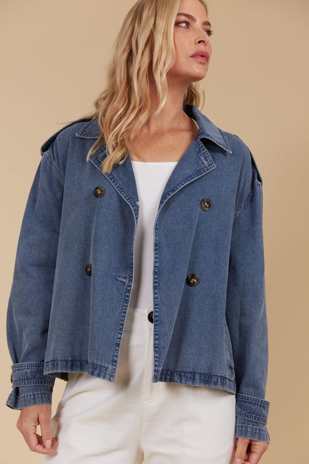 Freya Crop Trench - Denim