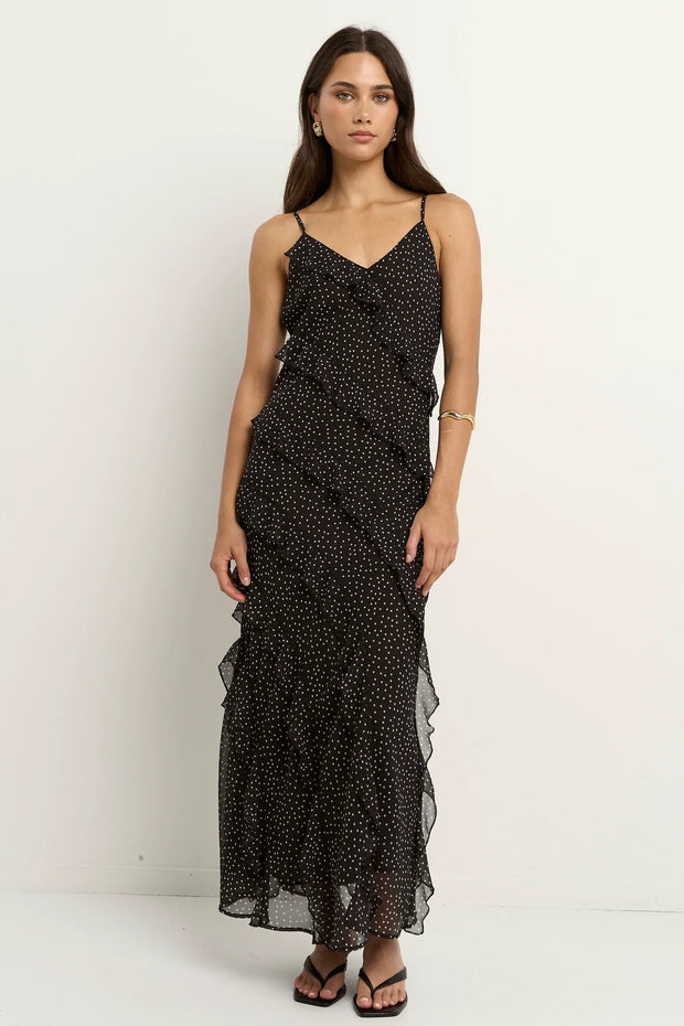 Galore Black Polka Dot Bias Slip Dress