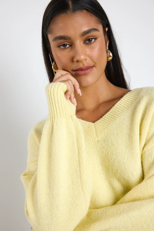 Harvest Butter V Neck Knit Jumper