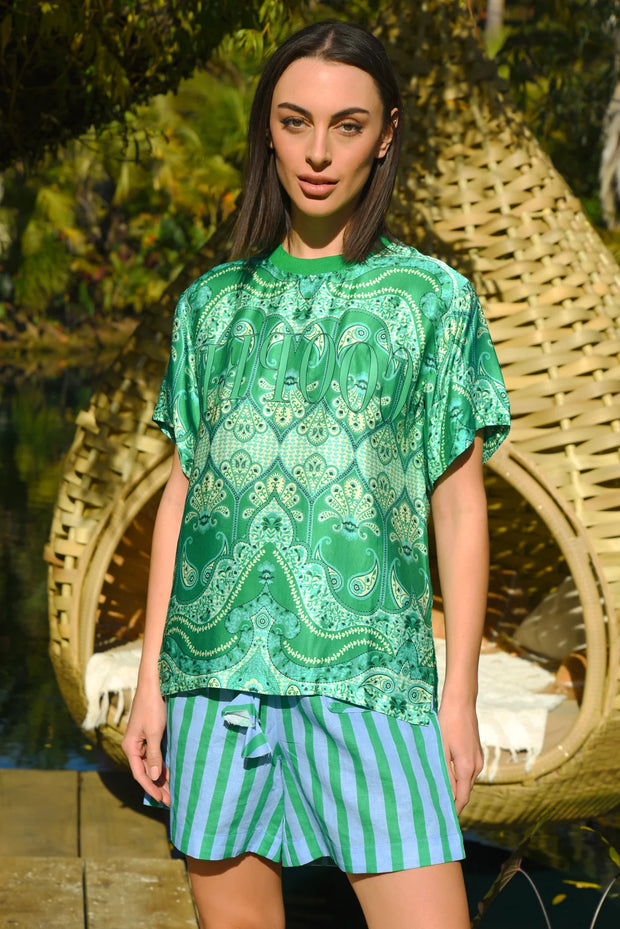 READ MY LIPS T-Shirt - Green Paisley