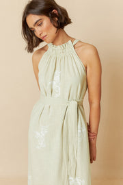 Indi & Cold Cotton Maxi  Halter Neck Dress pale green