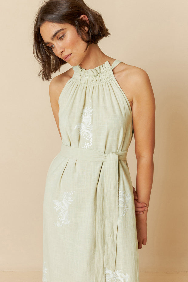 Indi & Cold Cotton Maxi  Halter Neck Dress pale green