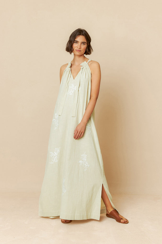 Indi & Cold Cotton Maxi  Halter Neck Dress pale green