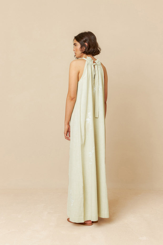Indi & Cold Cotton Maxi  Halter Neck Dress pale green