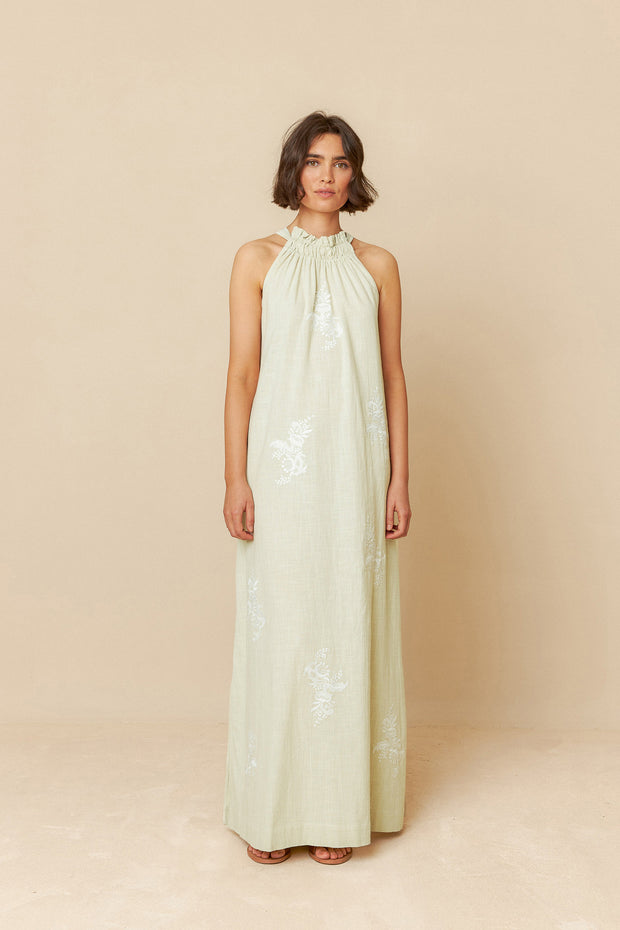 Indi & Cold Cotton Maxi  Halter Neck Dress pale green