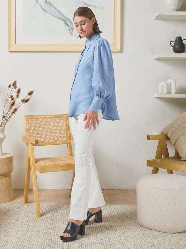 Pointed Collar Blouse - Allure Blue