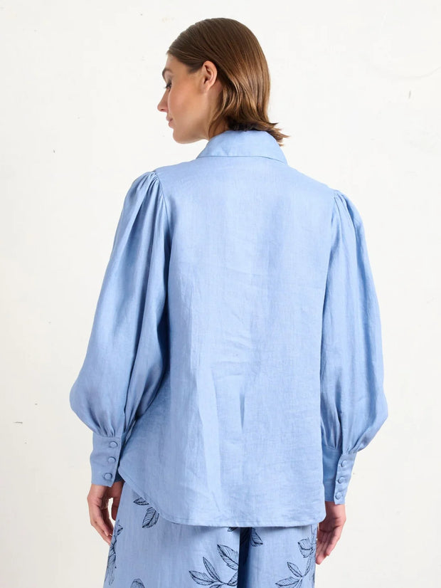 Pointed Collar Blouse - Allure Blue