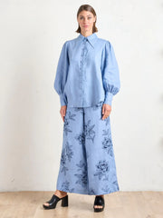 Pointed Collar Blouse - Allure Blue