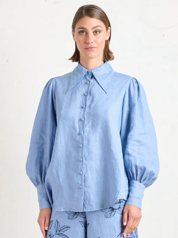 Pointed Collar Blouse - Allure Blue