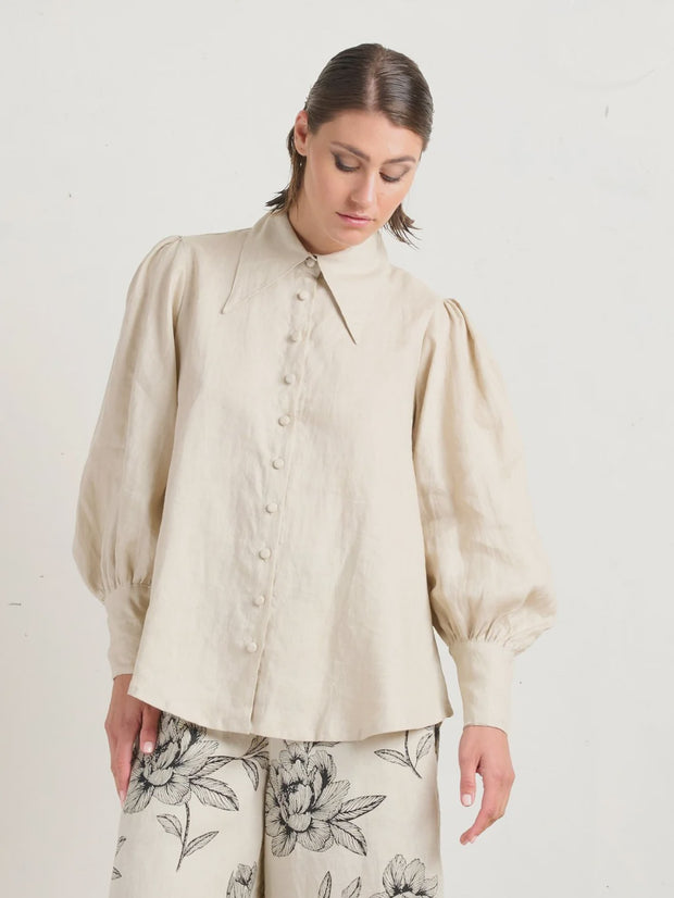 Pointed Collar Blouse - Stone