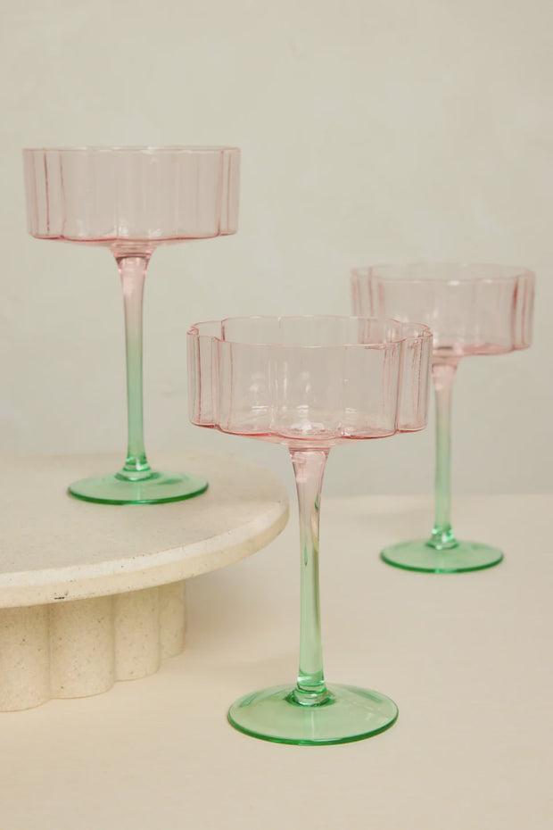 Bloom Wavy Pink Green Cocktail Glass