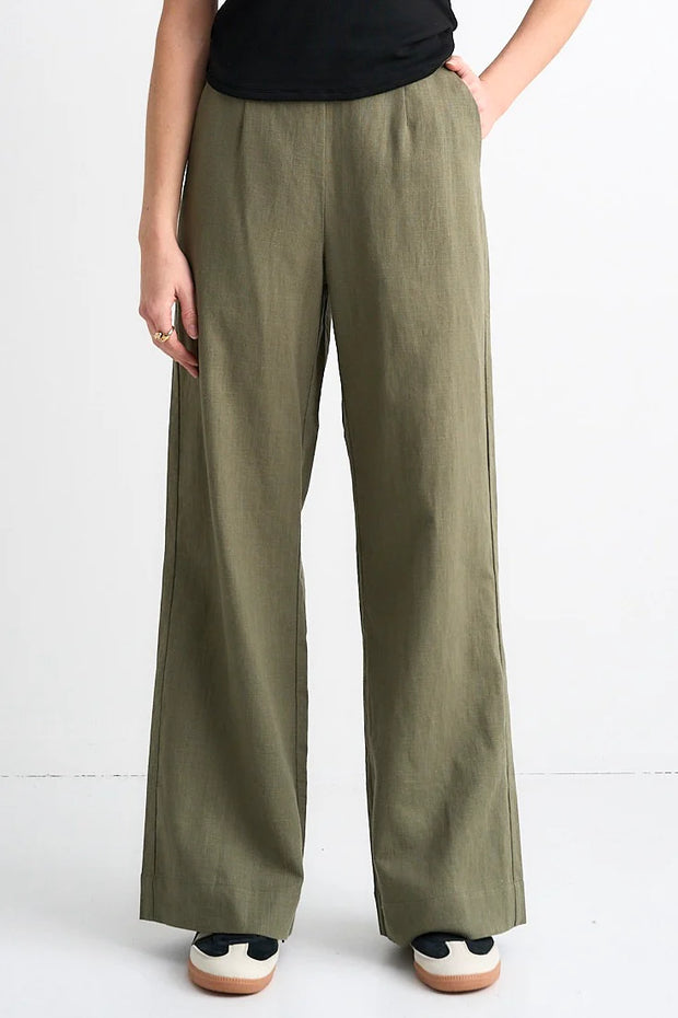 Boardwalk Soft Khaki Ramie Extended Waist Pants