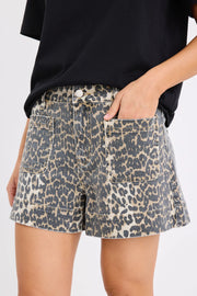 Project Animal Print Front Pocket Denim Shorts