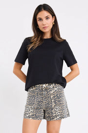 Project Animal Print Front Pocket Denim Shorts