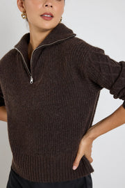 Trinket Chocolate Quarter Zip Cable Jumper